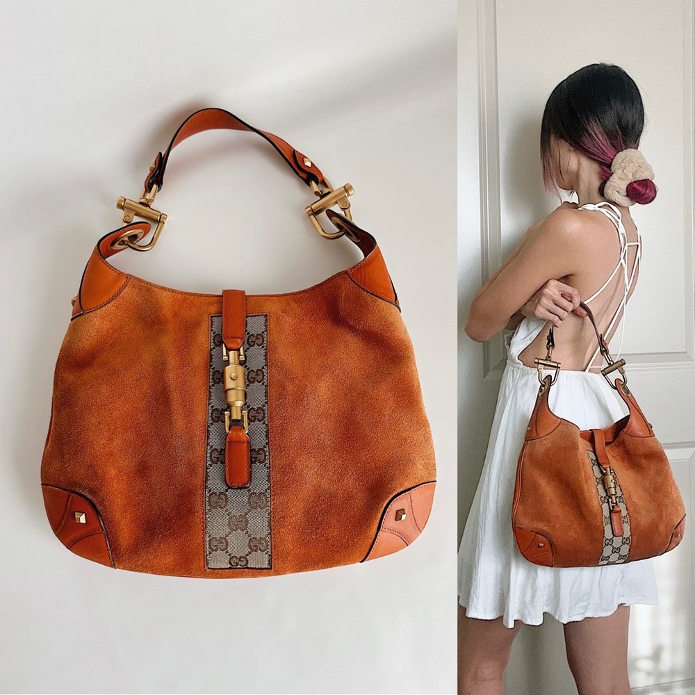 ✨GUCCI Suede Priston Lock Small Jackie O Hobo Shoulder Bag Burnt Orange - Picture 1 of 15